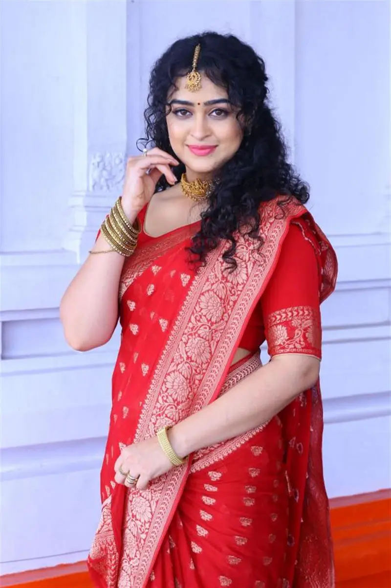 Apsara Rani in Red Saree at New Telugu Movie Opening